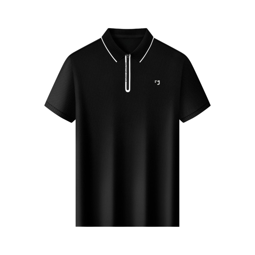 Áo Polo Zip Cổ Viền Kẻ, màu đen