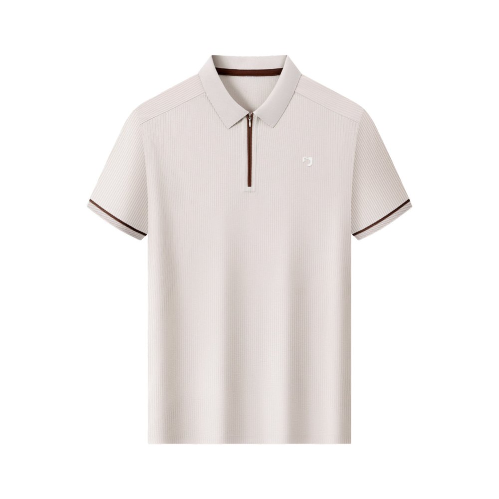 Áo Polo Zip Viền Tương Phản, màu kem